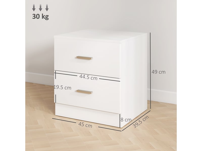  Table de chevet avec 2 tiroirs poignée en alliage d'aluminium style contemporain 45 x 39,5 x 49 cm blanc  - Conforama E