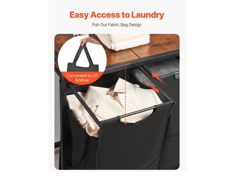  Vevor panier à linge trieur de linge 2 compartiments avec sacs coulissants noir  - Conforama D