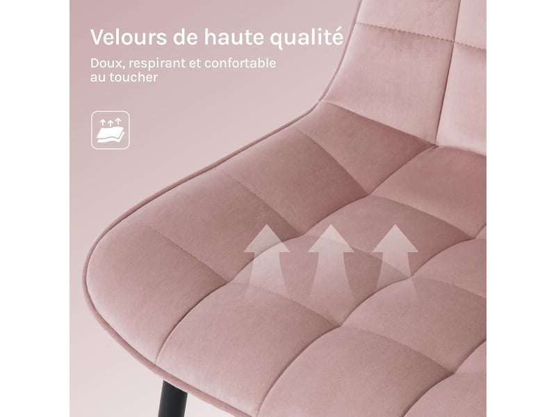  8 x chaise de salle à manger, assise rembourrée en velours épais, pieds en métal, rose  - Conforama E
