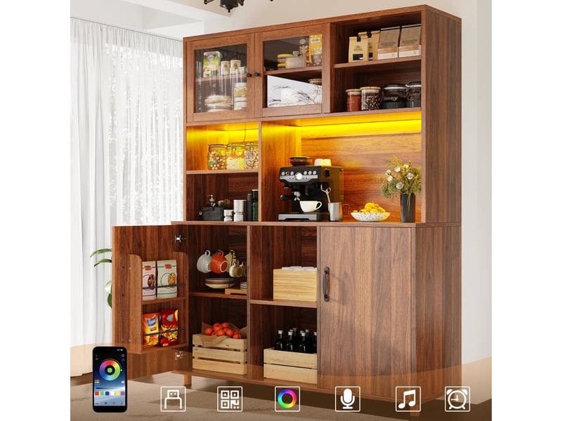 Meuble de cuisine muvano, vaisselier couleur noyer avec led, 140 × 40 × 185 cm - Conforama B