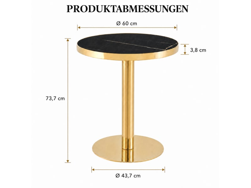  Table d'appoint ronde 59,5 x 73,5 cm noire et dorée, plateau mdf effet marbre  - Conforama C