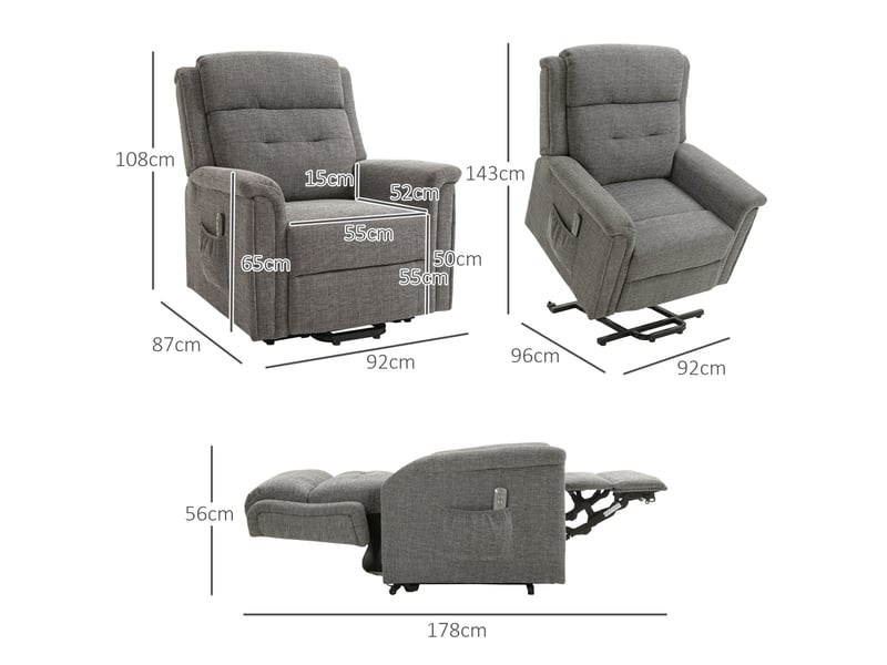 Fauteuil relax électrique releveur avec dossier inclinable, repose-pieds et poches latérales en polyester gris - Conforama C