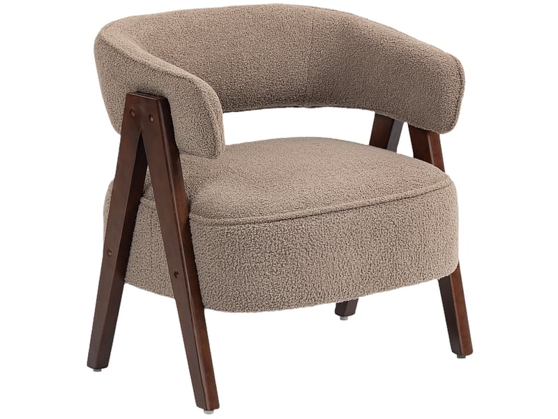  Fauteuil de salon en tissu bouclette, chaise rembourrée, assise large, dossier ergonomique, 70 x 64 x 71 cm, marron  - Conforama B