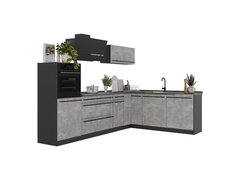  Vicco cuisine en angle, bétonanthracite, 287 x cm plan de travail anthracite  - Conforama E