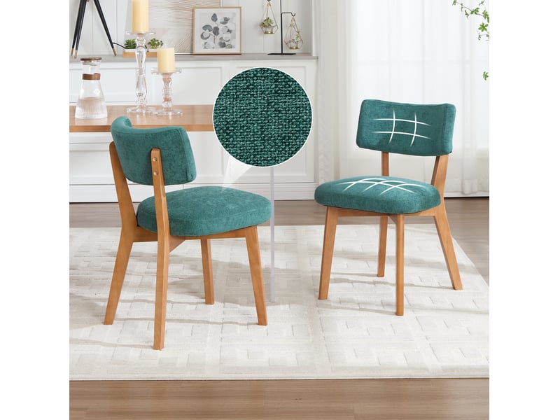  Chaise de salle à manger rembourrée, bois, vert  - Conforama C