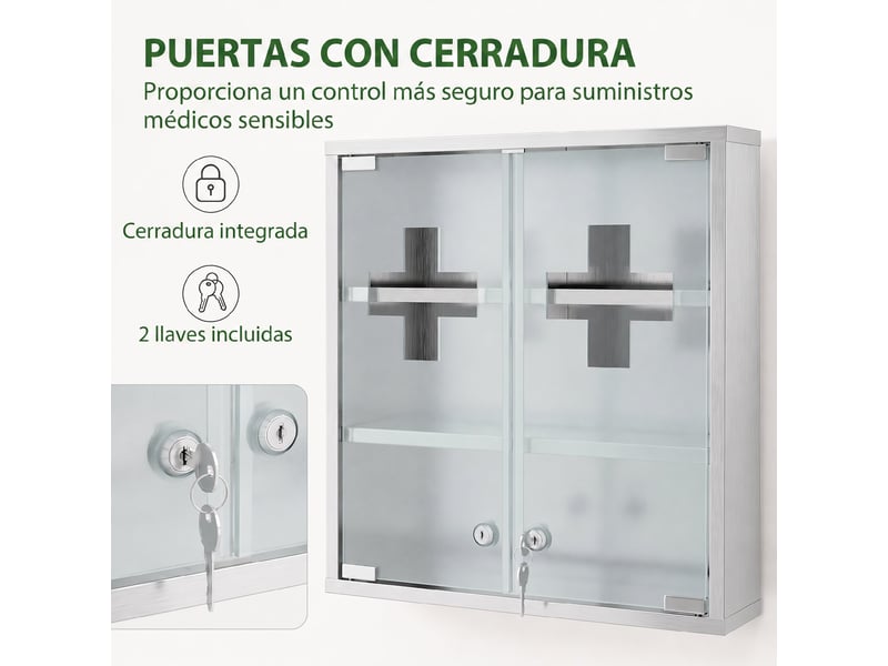  Armoire à pharmacie murale verrouillable, double porte en verre dépoli, 46 x 12 x 48 cm  - Conforama W