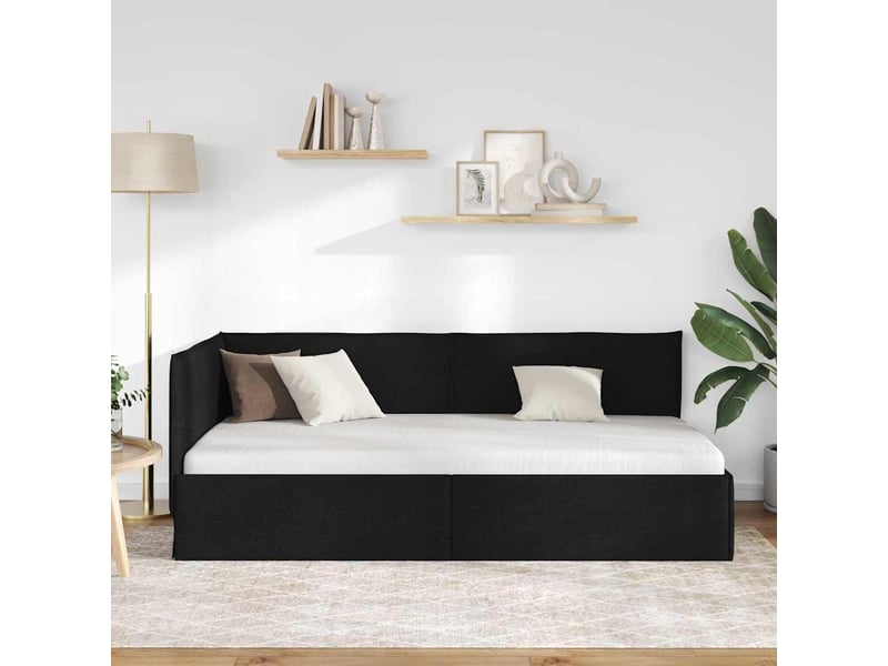  Lit adulte, lit simple, cadre de lit d'angle avec tête de lit noir 90x190cm tissu cf6820  - Conforama C