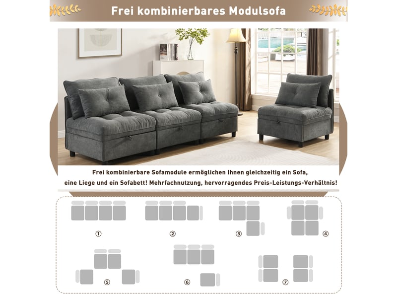  Canapé droit convertible 4 places tissu gris canapé gris - Conforama E