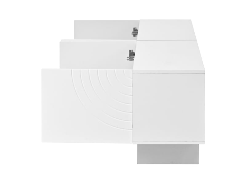  Meuble tv blanc moderne 4-portes arc géométrique – façades en relief, séparation centrale, rangement salon  - Conforama D