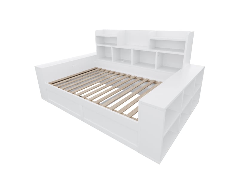 Lit banquette 90x200 cm blanc avec rangement hydraulique, prises et led - Conforama E