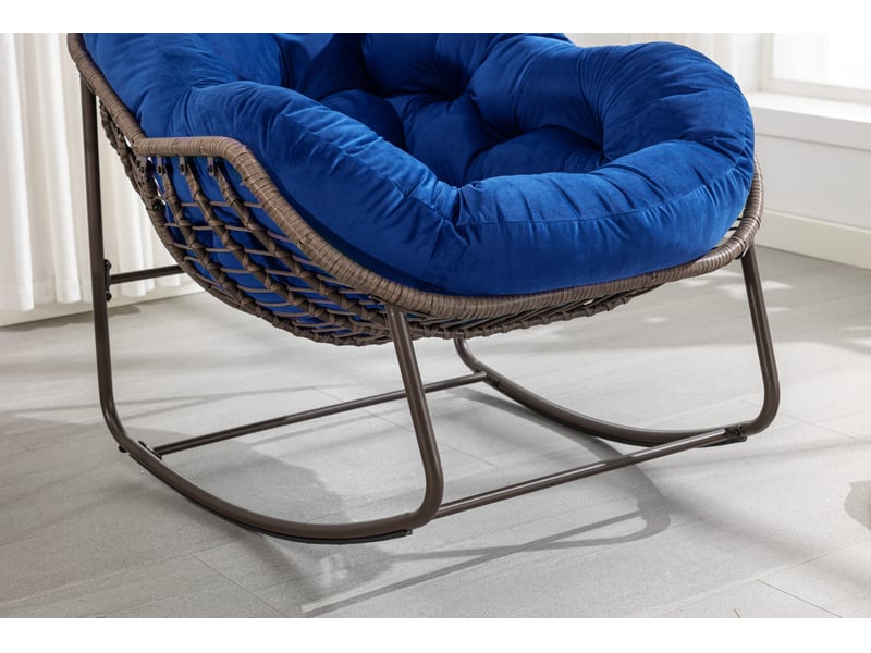  Fauteuil à bascule en résine tressée bleu marine avec coussin épais, idéal en extérieur sur terrasse ou jardin  - Conforama D