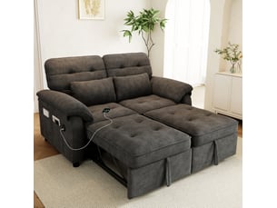 Canapé droit convertible <strong>HAVRYA</strong> <strong></strong> 2 places Tissu gris