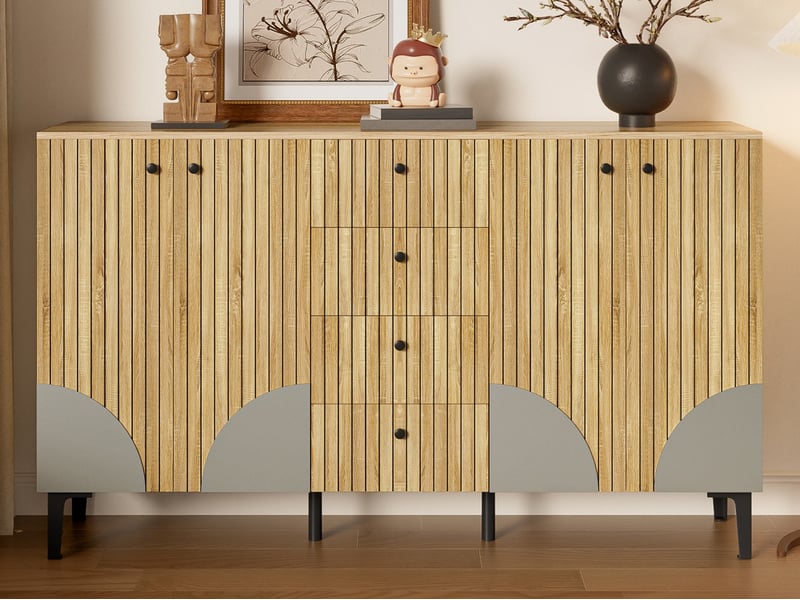 Buffet de cuisine, 160 x 36 x 94 cm, armoire de rangement avec 4 portes et 4 tiroirs, pour le salon, la salle à manger ou le couloir - Conforama B