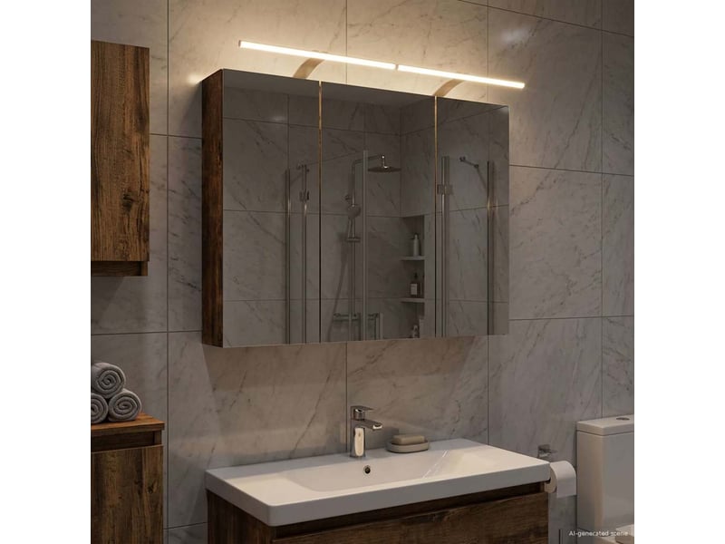 Amoire de salle de bain, meuble de salle de bain avec miroir chêne fumé shl2050 - Conforama B