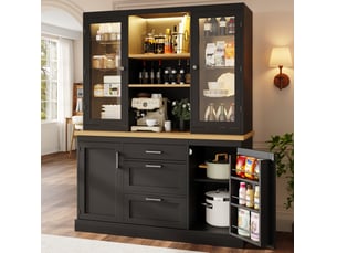 Meuble buffet rangement cuisine 140x40x185 mdf noir led tiroirs verre métal app homvra