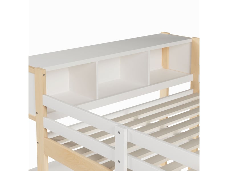  Lit mezzanine avec bureau 140 x 200 cm bureau intégré lit 2 places étagères compartiments multiples armoire finition naturelle  - Conforama D