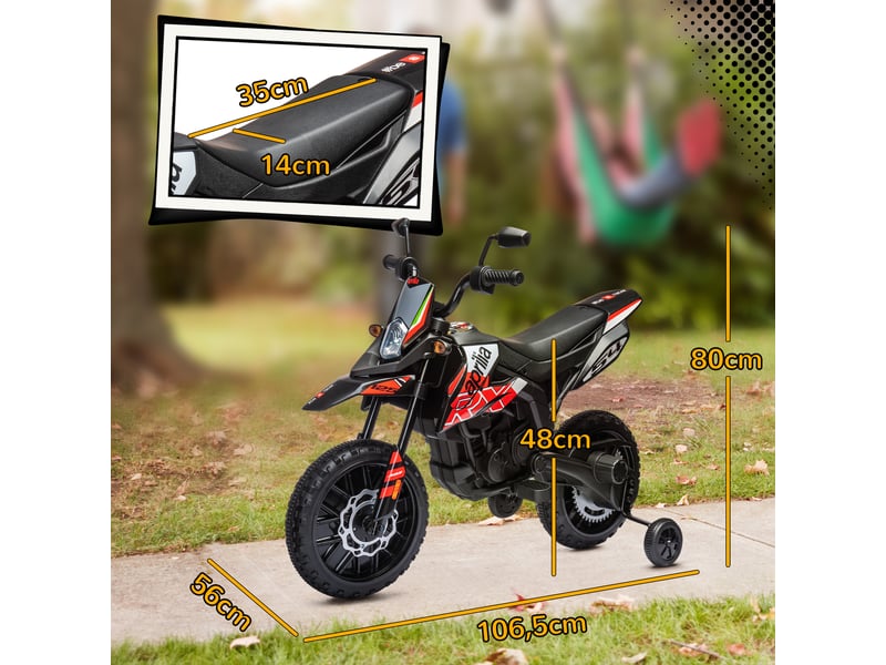  Moto électrique enfants sous licence aprilia avec 2 moteurs 12v, roues d'entraînement, lumière led, musique - rouge  - Conforama E