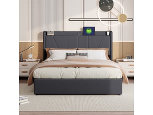 Lit coffre 160x200 cm <strong></strong>  <strong></strong> coloris gris
