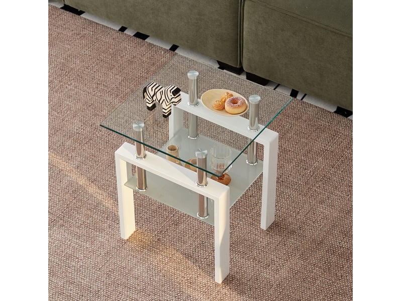  Ensemble de 2 tables d'appoint 45x45x52 cm en verre trempé à 2 niveaux transparent chicfurn  - Conforama C