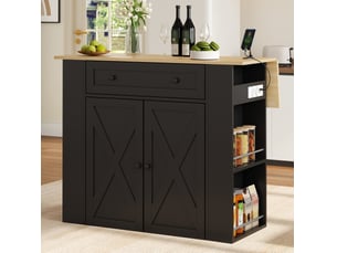 Îlot de cuisine extensible 120x4775x97 cm, 2 portes, tiroir, rangements latéraux, prises usb, mdf et panneau de particules, noir