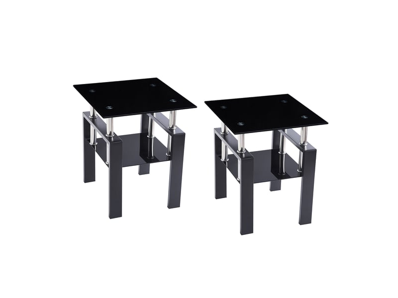  Table d'appoint 45 x 45 x 52 cm en verre trempé noir avec étagère inférieure, pieds en métal  - Conforama A