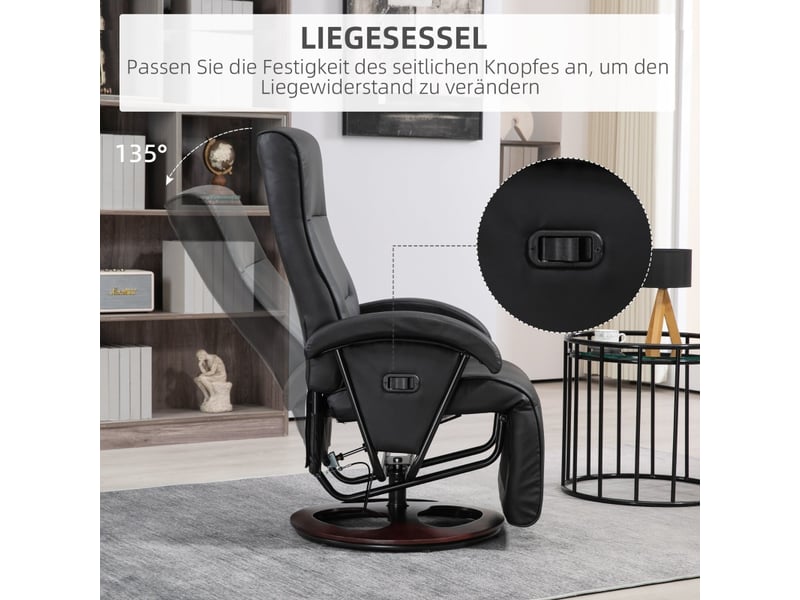 Fauteuil relax inclinable en similicuir noir, pivotant à 360 degrés, avec repose-pieds, pour salon et chambre à la maison - Conforama D