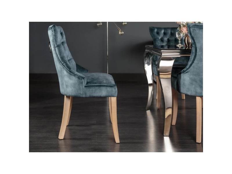Lot de 2 chaises regina bleu grisé en velours capitonné – anneau argenté et pieds en bois clair - Conforama E