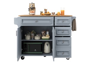 Îlot de cuisine bleu desserte de cuisine multifonction avec plateau pliant extensible, chariot de service vintage en mdf