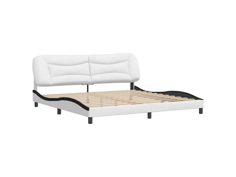 Lit adulte, lit double, cadre de lit sans matelas hvar blanc et noir 200x200cm similicuir cf14781 - Conforama C