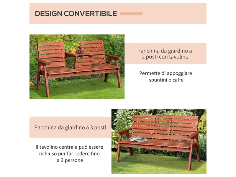  Banc d'extérieur en bois de sapin, 23 places, convertible, 160 x 68 x 92 cm  - Conforama E