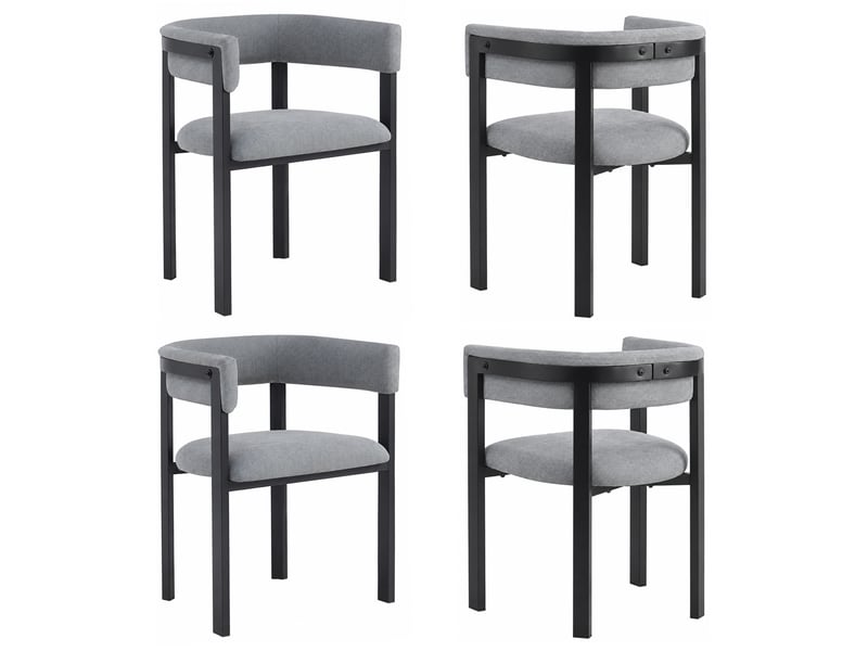  Lot de 4 chaises de salle à manger avec dossier enveloppant en chenille, gris, style moderne  - Conforama A