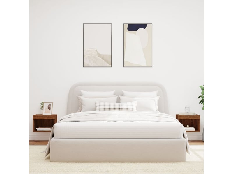  Lot de 2 table de chevet mural avec lumières led chêne marron  - Conforama D