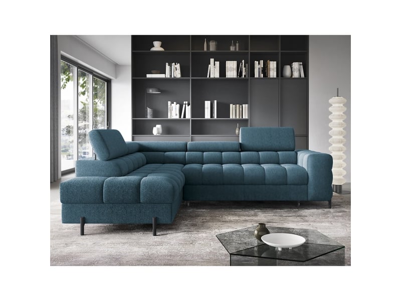 Canapé convertible bleu foncé ferrum 5 places angle gauche mousse hr 276x93x200cm - Conforama E