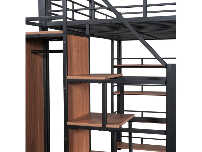 Lit mezzanine enfant 140x200 cm – noir – escalier de rangement, penderie et étagères – sans matelas - Conforama E