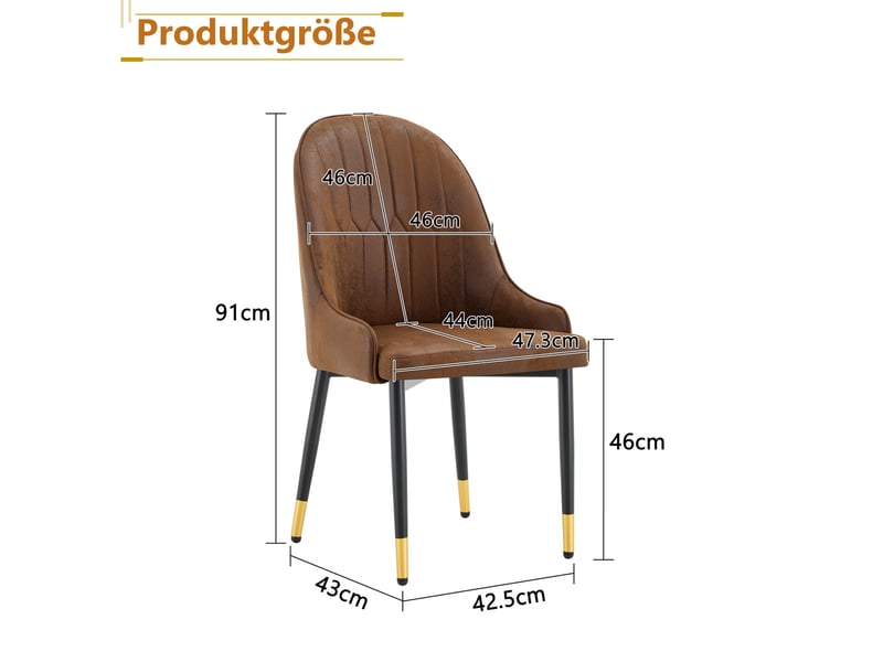  Lot de 2 chaises de salle à manger 91 cm, chaise cuisine, assise confortable, dossier éclair, brun et noir, métal  - Conforama C