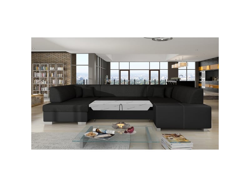  Canapé panoramique en u noir convertible 6 places havane avec retours panoramiques  - Conforama B