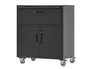 Armoire à outils métallique sur roulettes 75x42x88 cm – noir et gris – 1 tiroir, 2 portes verrouillables, étagères réglables