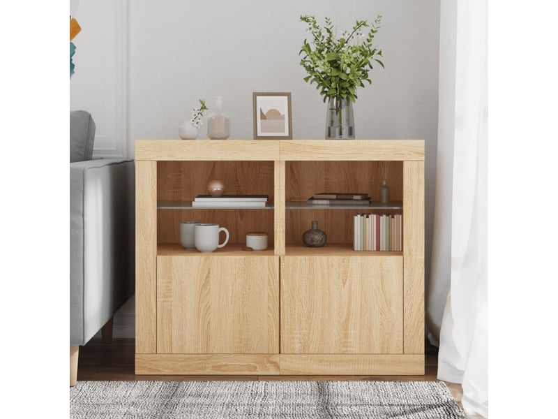  Armoires latérales et lumières led 2 pcs chêne sonoma  - Conforama C