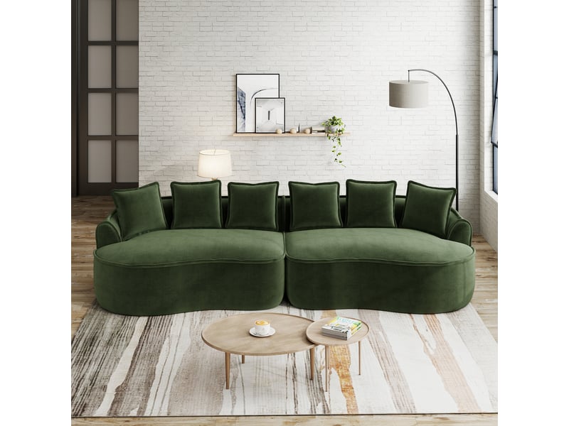  Canapé modulaire 4 places sans montage avec assise profonde et coussins, pour salon, en chenille, vert  - Conforama C