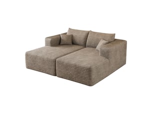 Canapé en velours côtelé modulaire 2 places, chaise longue couleur camel, design minimaliste sans armature, 180x151cm