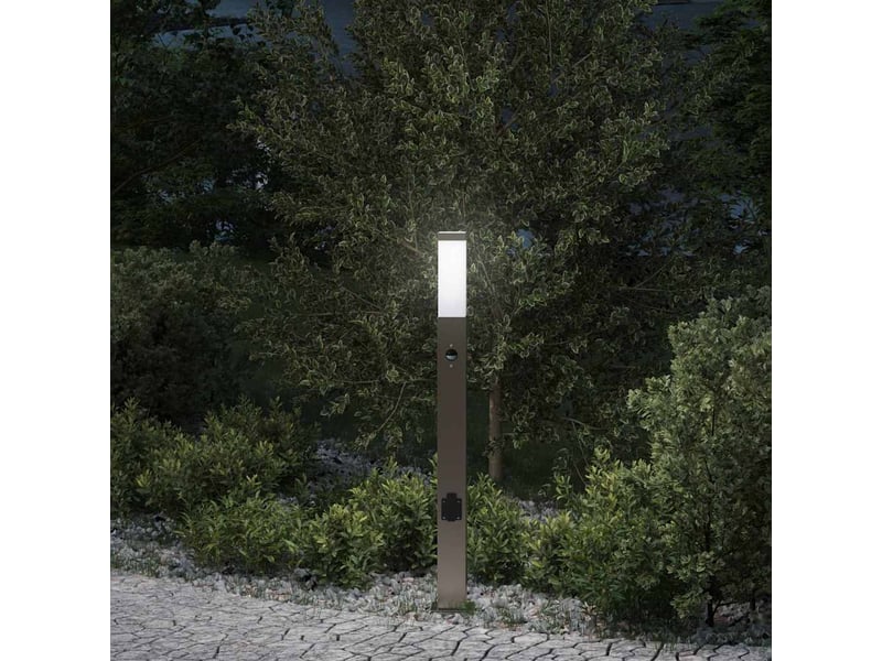 Borne lumineuse, lampadaire avec détecteur et prise 80 cm acier inoxydable ip44 shl78135 - Conforama B
