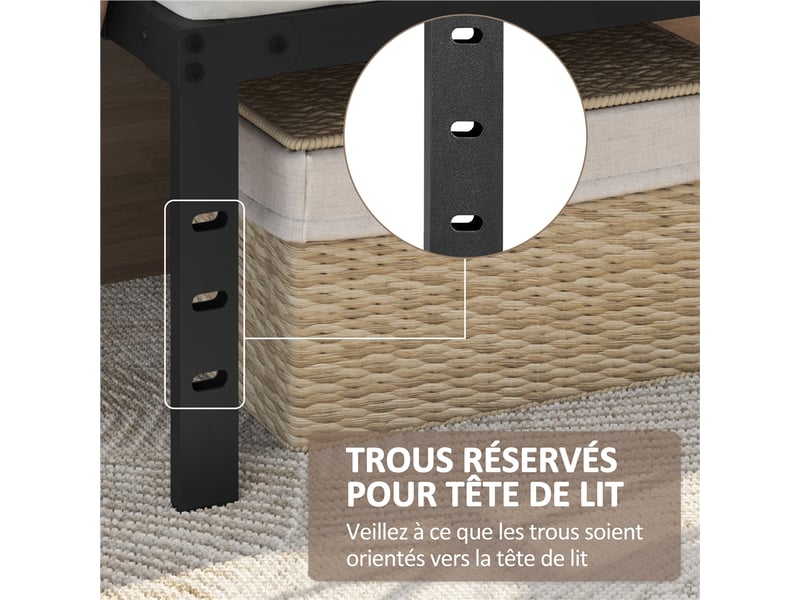  Cadre de lit métallique sans tête de lit 180x200 cm,support à lattes et espace rangement inférieur 615072 Black(180*200cm) - Conforama R