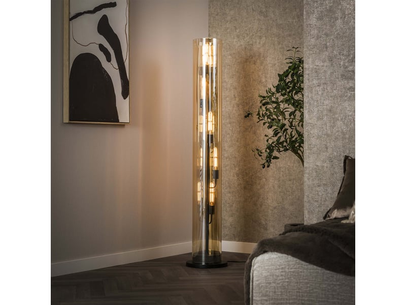  Lampadaire en tube 5 lumières en verre et métal noir 27x150 cm  - Conforama C