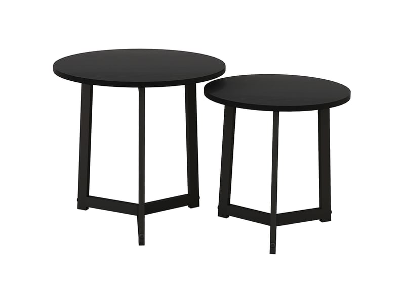  Tables basses gigognes rondes avec structure en acier laqué et plateaux mdf 2 tables emboîtables pour salon noires  - Conforama A