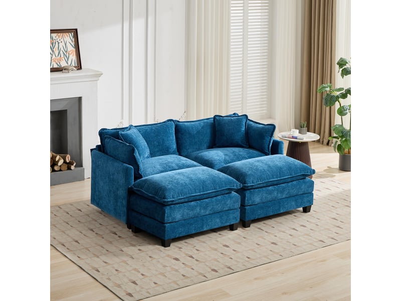  Canapé droit 2 places 195 × 75 × 84 cm en chenille bleu, assise souple IKSETERA TRADING LTD - Conforama E