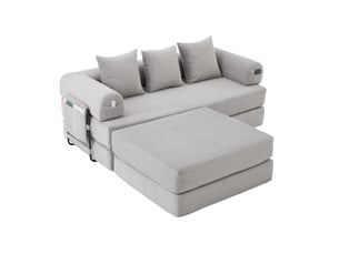 Canapé modulaire 200x190x67cm, pouf, 3 coussins, rangement pratique, meuble de salon, revêtement velours côtelé, gris