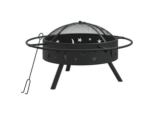 Brasero exterieur, foyer camping avec tisonnier 70 cm xxl acier shl93957