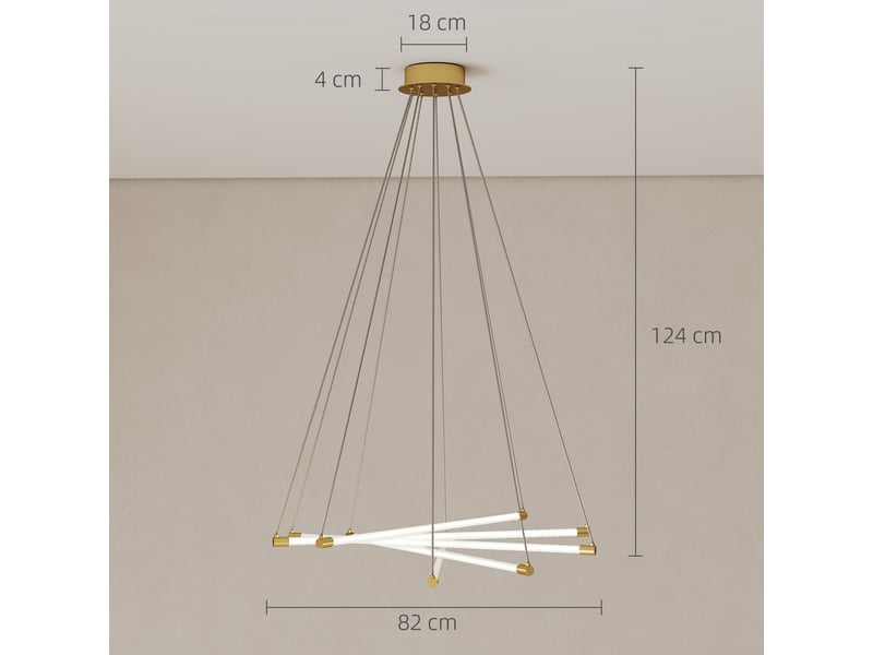  Plafonnier led. 50 w. 5 tubes lumineux orientables. Réglable. Idéal pour salon, salle à manger, cuisine. Or et blanc.  - Conforama E