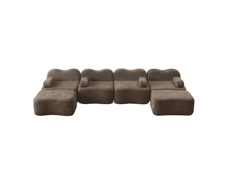Canapé d'angle modulaire 4 places avec assise profonde et modules flexibles en velours marron - Conforama A
