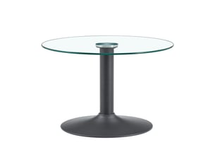 Table basse ronde avec plateau en verre trempé, piètement métallique stable, noire, pour salon, ø 70 cm, hauteur 45 cm